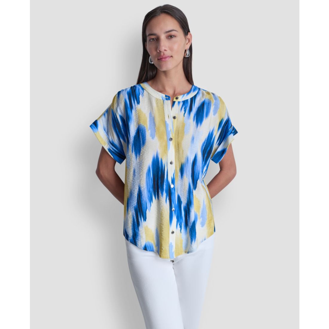 Dkny Women's Abstract-Print Button-Down Blouse
