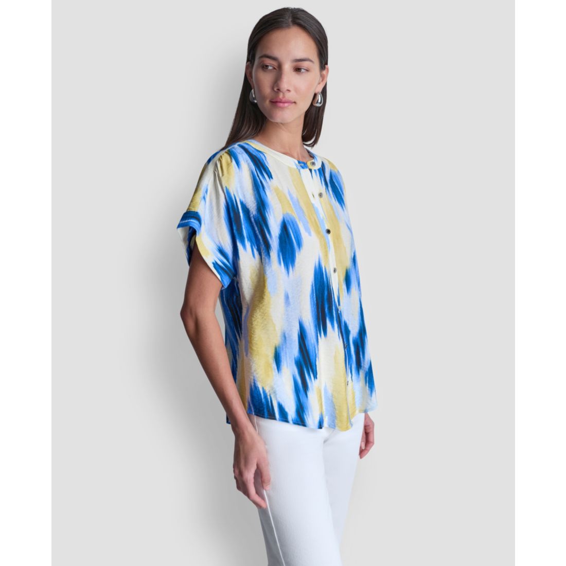 Dkny Women's Abstract-Print Button-Down Blouse