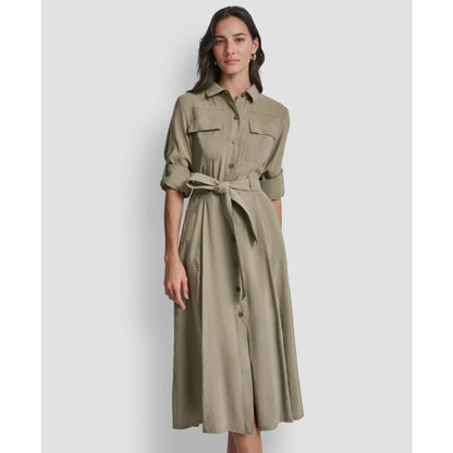 Dkny Women's Long-Sleeve Collared Roll Tab Fuji Cargo Dress