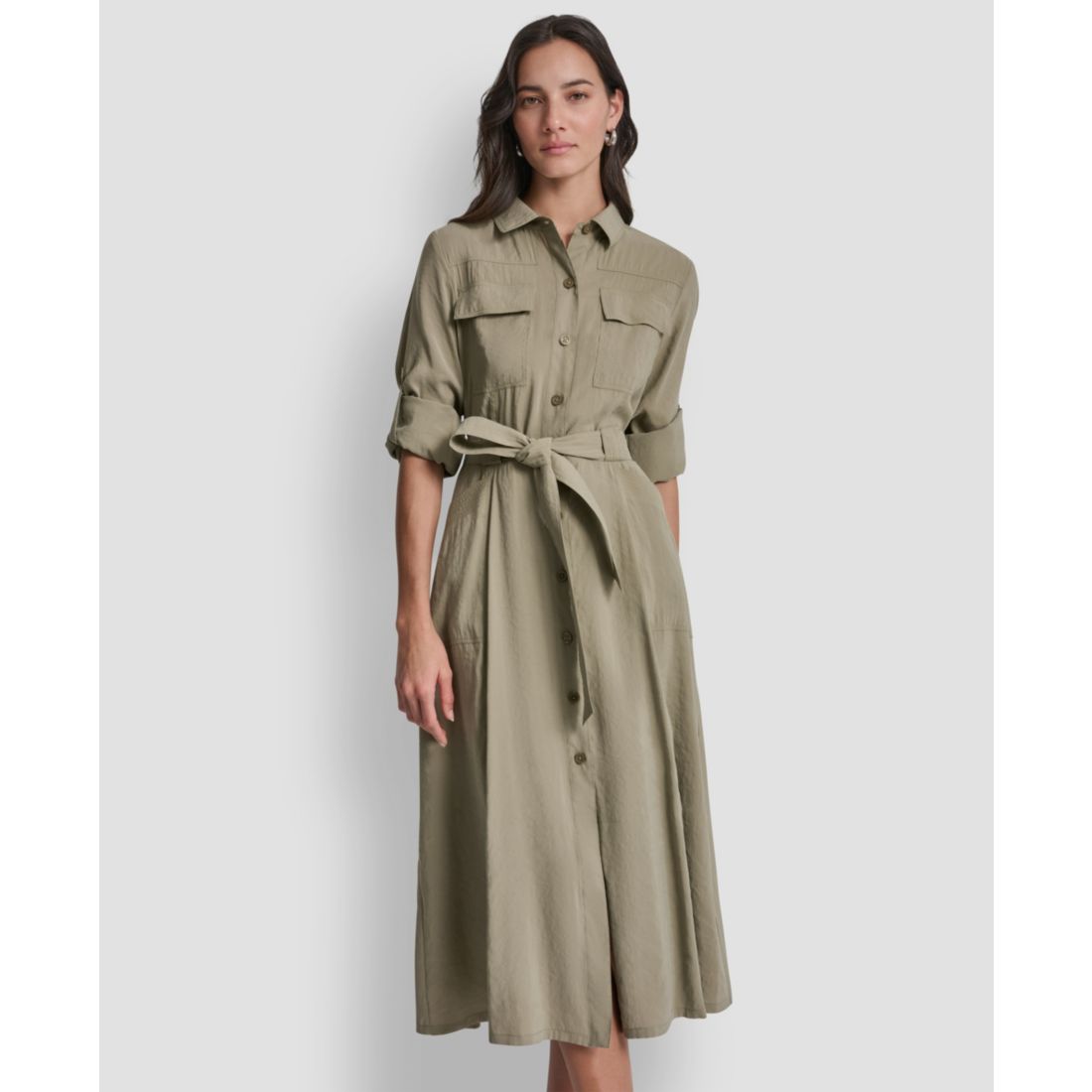 Dkny Women's Long-Sleeve Collared Roll Tab Fuji Cargo Dress
