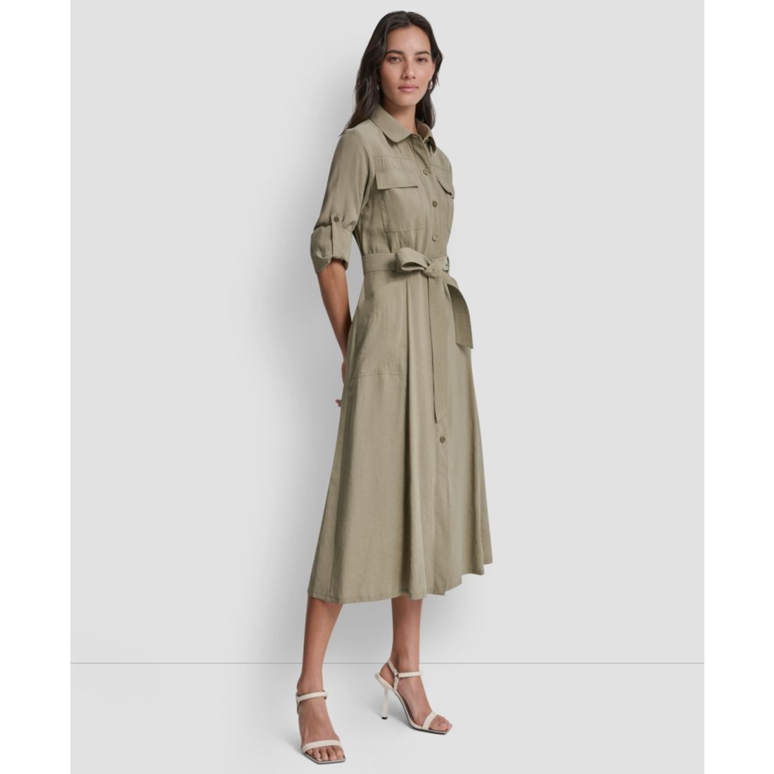 Dkny Women's Long-Sleeve Collared Roll Tab Fuji Cargo Dress