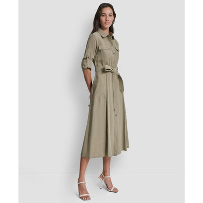 Dkny Women's Long-Sleeve Collared Roll Tab Fuji Cargo Dress