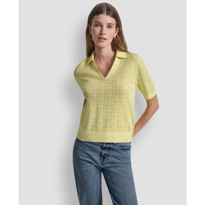 Dkny Jeans Petite Polo Collar Logo Sweater