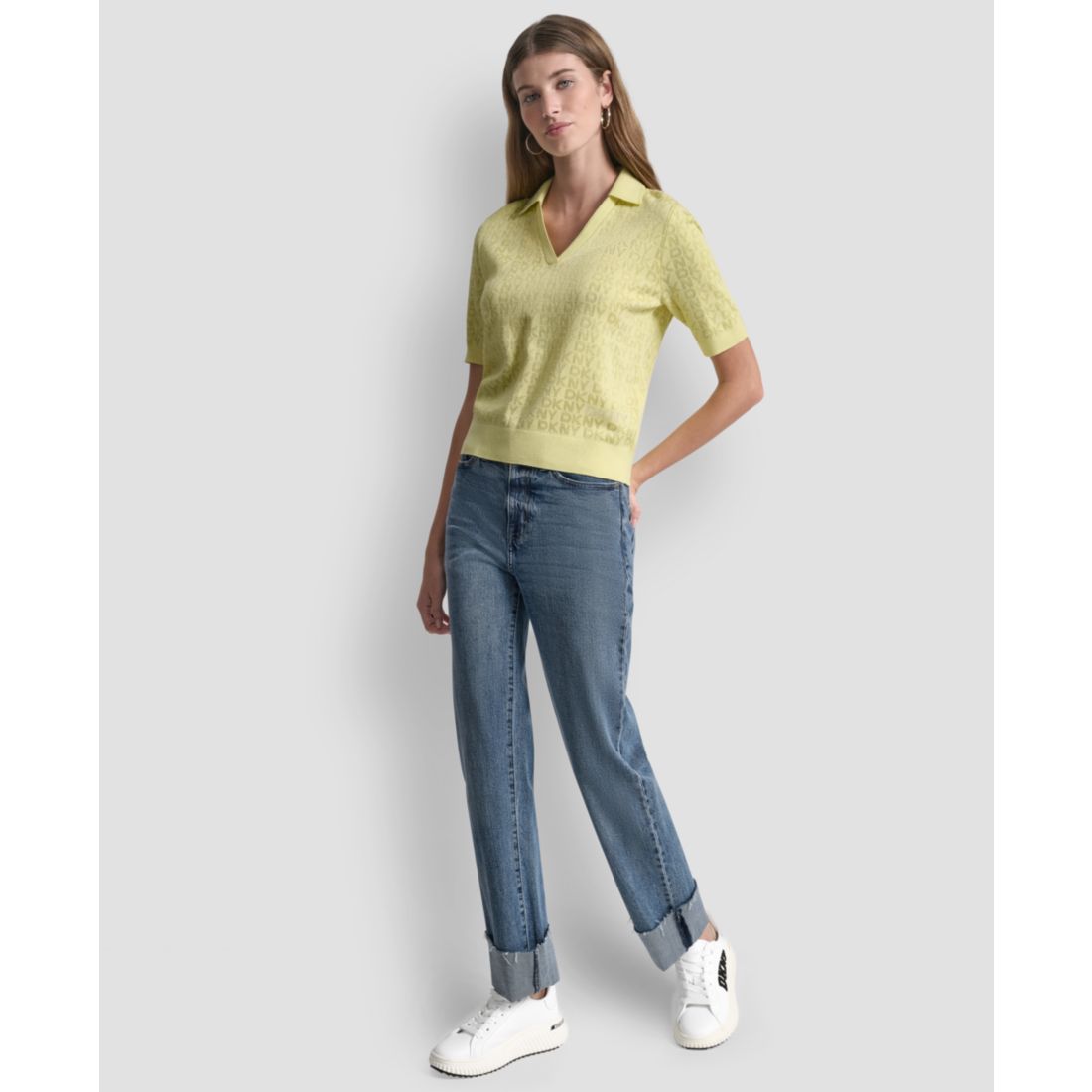 Dkny Jeans Petite Polo Collar Logo Sweater