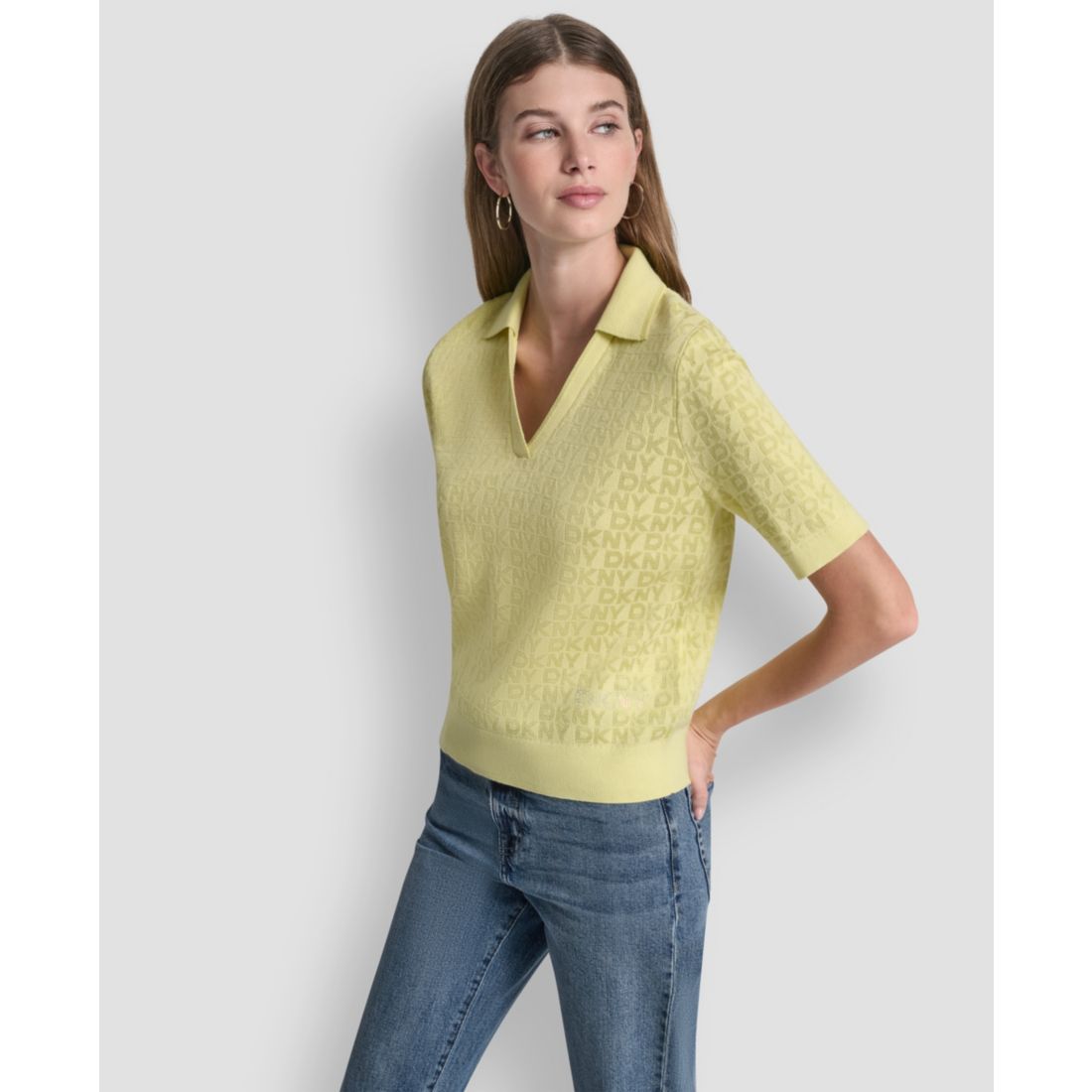 Dkny Jeans Petite Polo Collar Logo Sweater