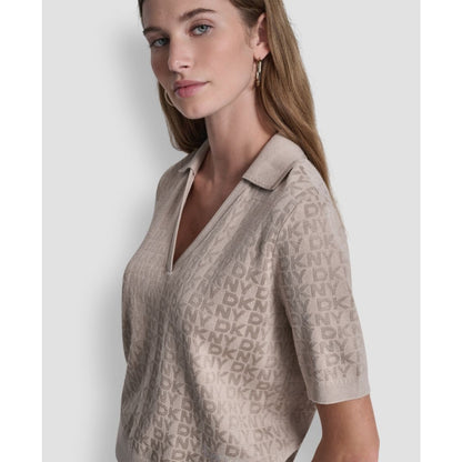 Dkny Jeans Petite Polo Collar Logo Sweater