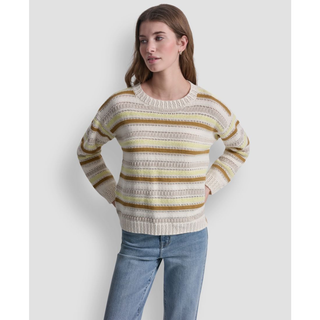 Dkny Jeans Petite Striped Crewneck Sweater