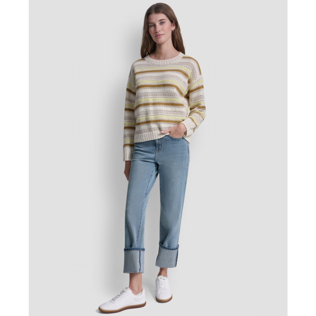 Dkny Jeans Petite Striped Crewneck Sweater