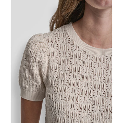 Dkny Jeans Petite Short-Sleeve Lace Pointelle Stitch Sweater
