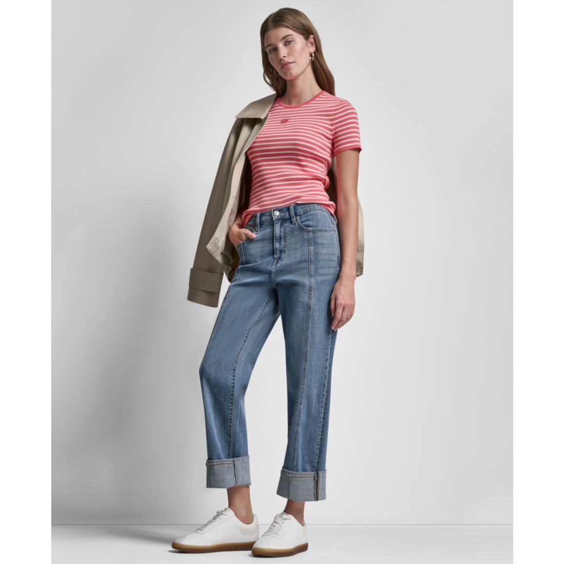 Dkny Jeans Petite Crewneck Striped Sweater