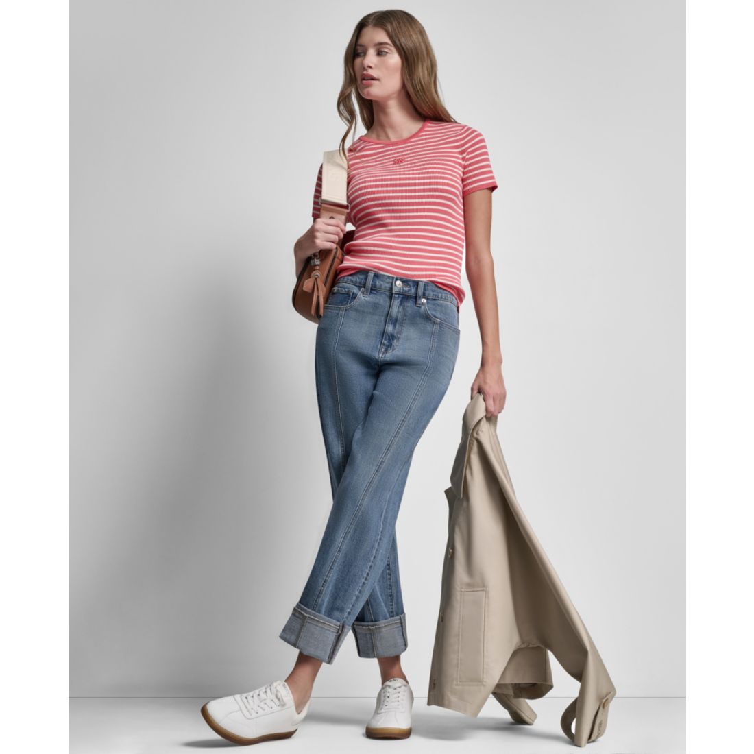 Dkny Jeans Petite Crewneck Striped Sweater