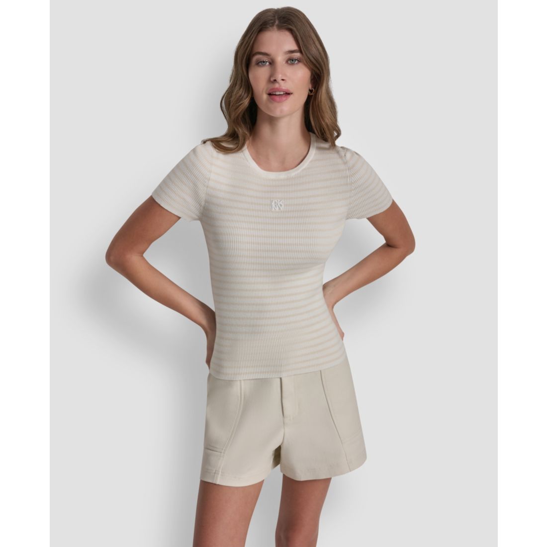 Dkny Jeans Petite Crewneck Striped Sweater