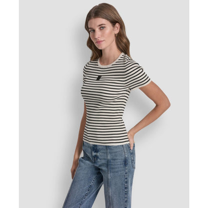 Dkny Jeans Petite Crewneck Striped Sweater