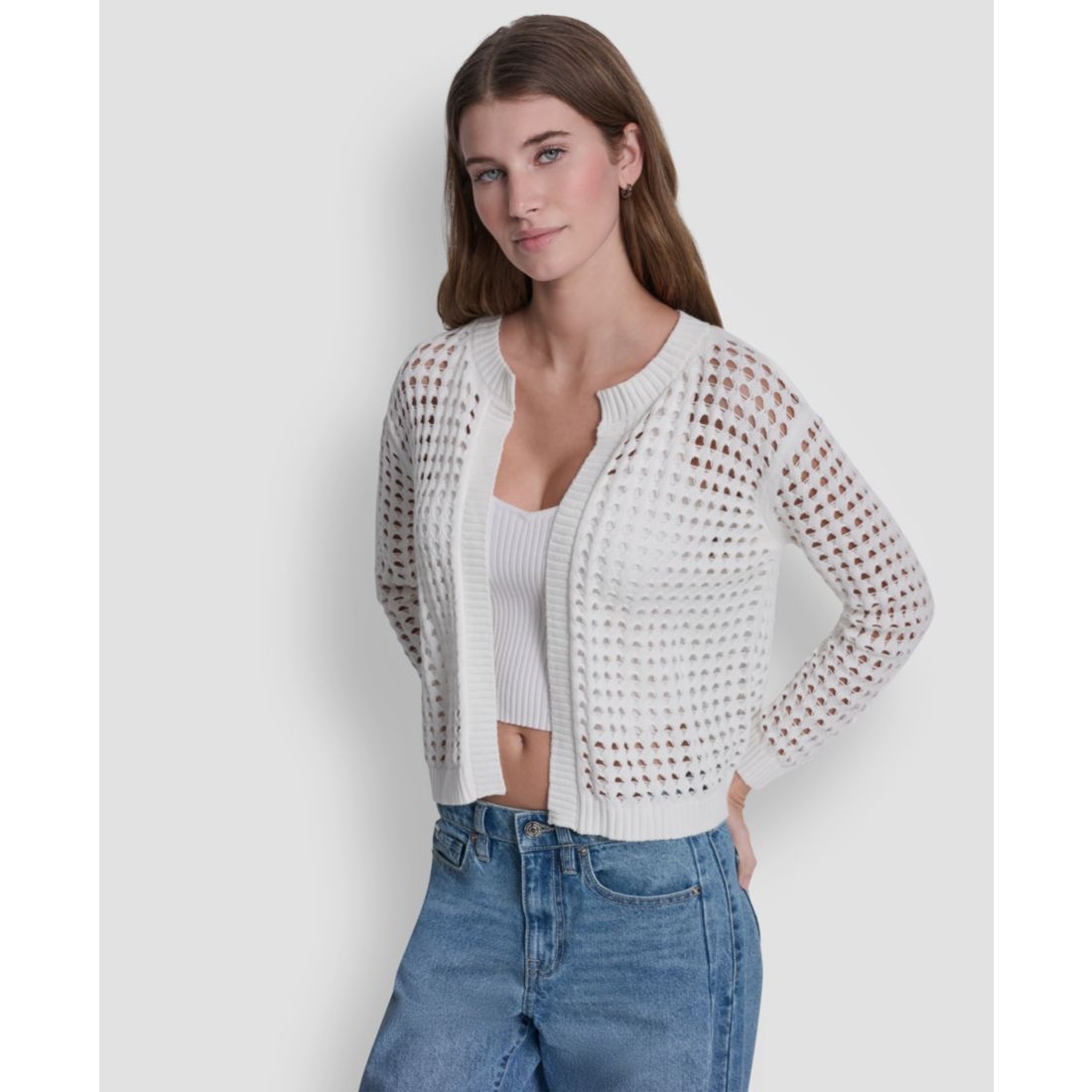 Dkny Jeans Petite Open-Stitch Cardigan