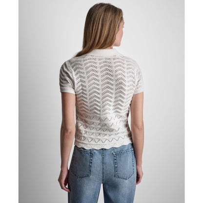 Dkny Jeans Petite Short-Sleeve V-Neck Polo Pointelle Sweater
