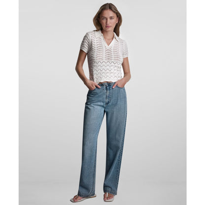 Dkny Jeans Petite Short-Sleeve V-Neck Polo Pointelle Sweater