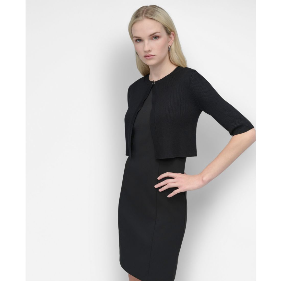 Dkny Women's Cropped Elbow Sleeve Snap Front Shrug