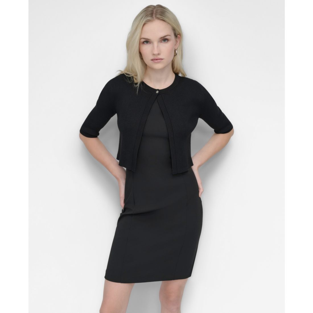 Dkny Women's Cropped Elbow Sleeve Snap Front Shrug
