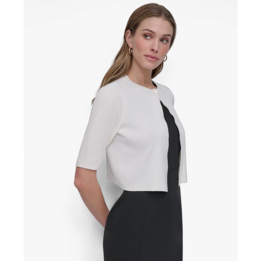 Dkny Women's Cropped Elbow Sleeve Snap Front Shrug