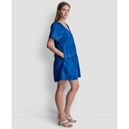 Dkny Women's V-Neck Contrast-Stitch Mini Dress
