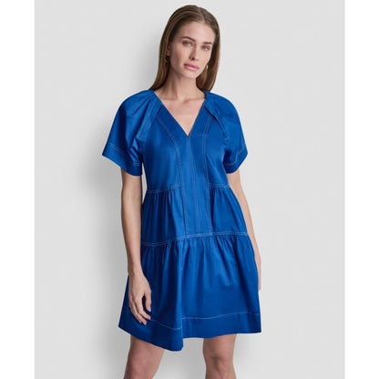 Dkny Women's V-Neck Contrast-Stitch Mini Dress