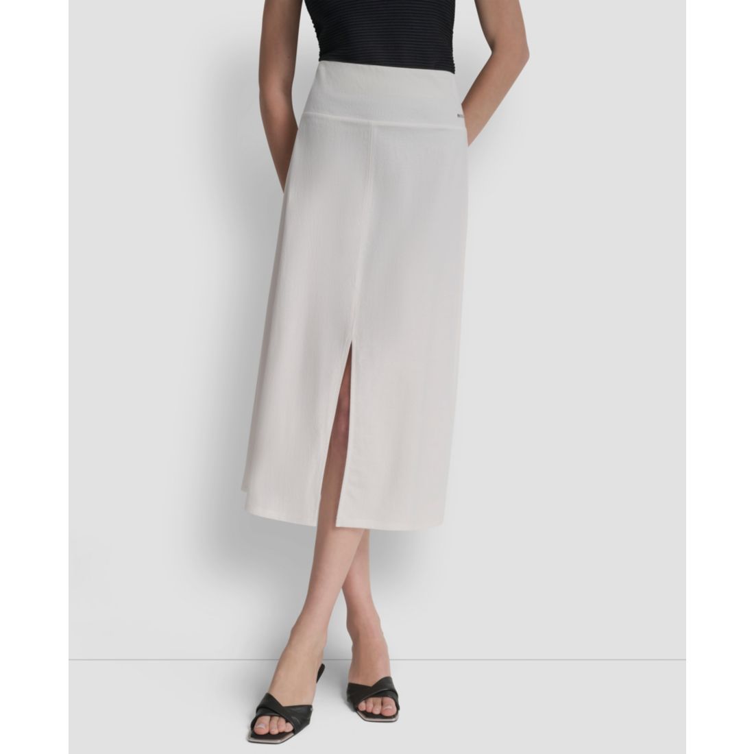 Dkny Women's Arid Pique Mini Logo Emblem Slit A-Line Skirt