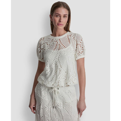 Dkny Women's Leaf Crochet Short-Sleeve Top