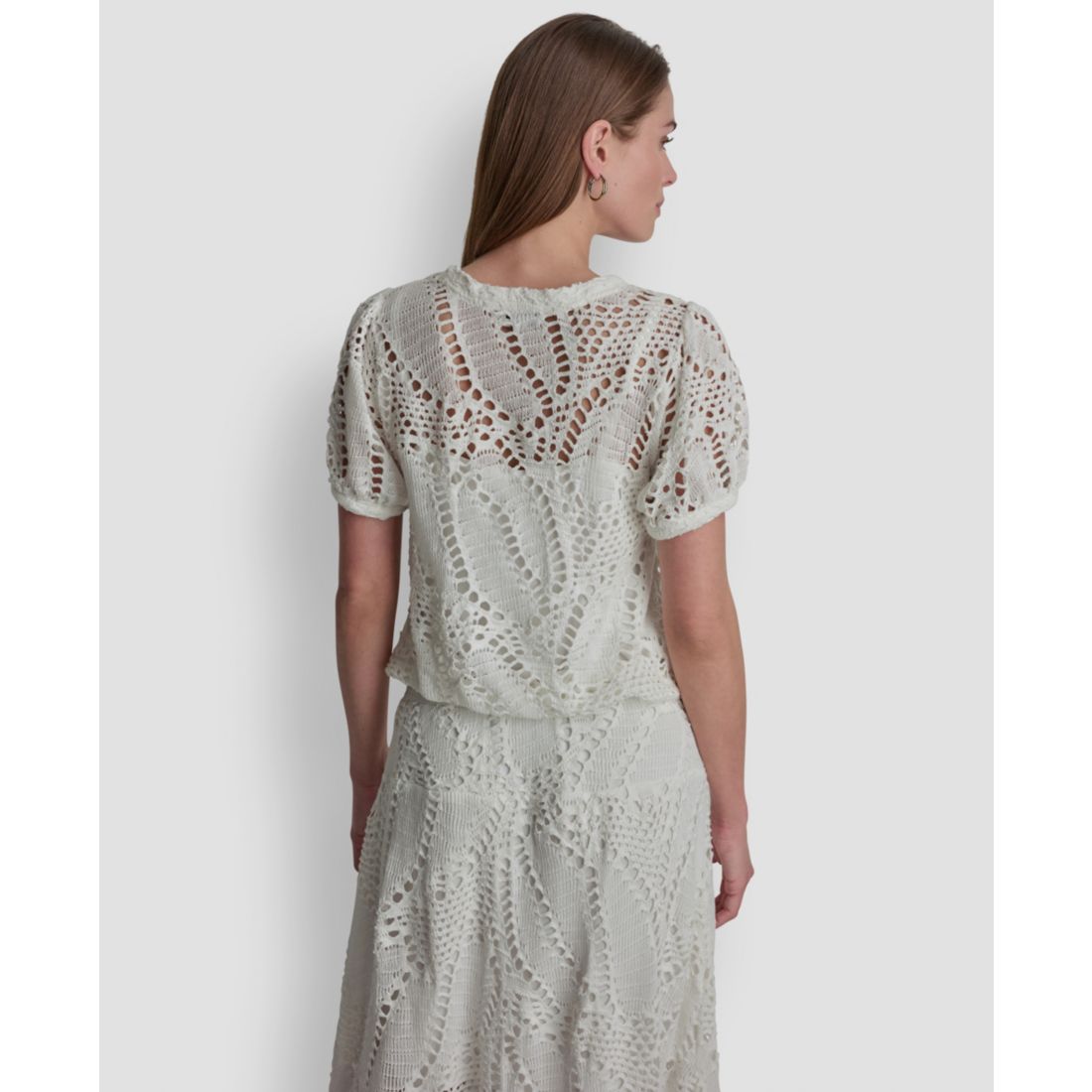 Dkny Women's Leaf Crochet Short-Sleeve Top