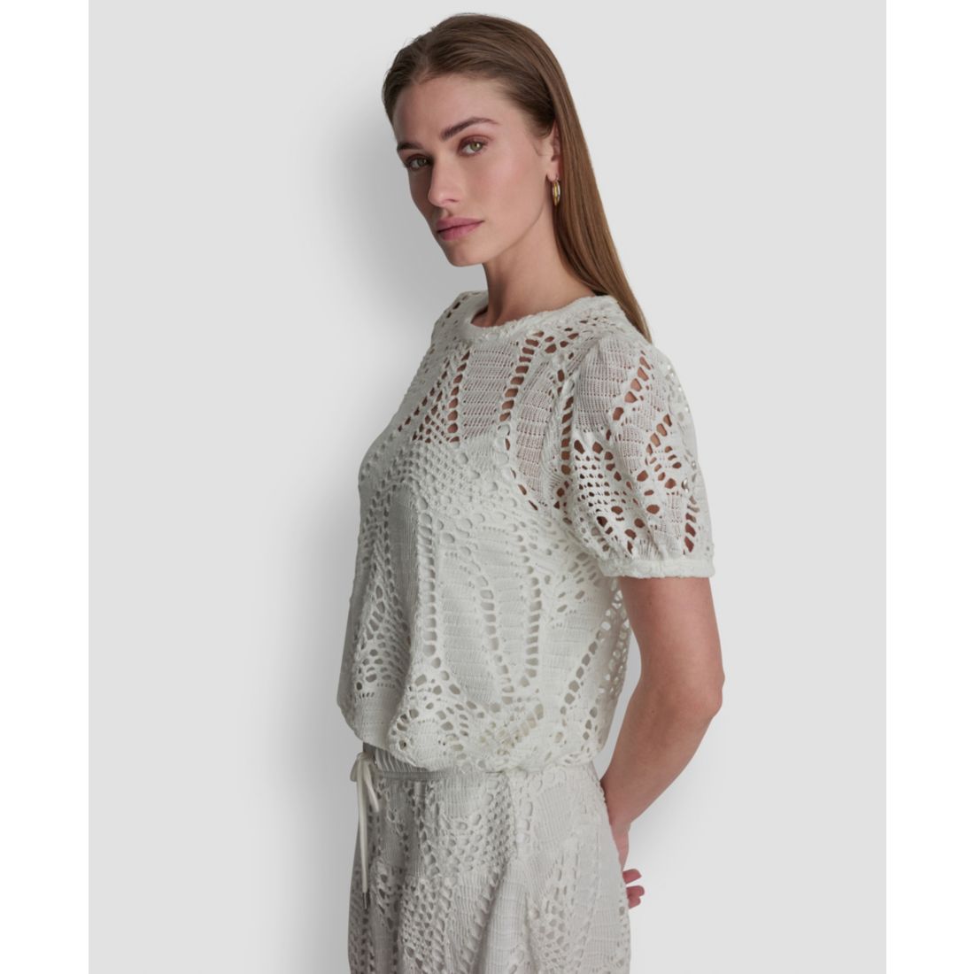Dkny Women's Leaf Crochet Short-Sleeve Top