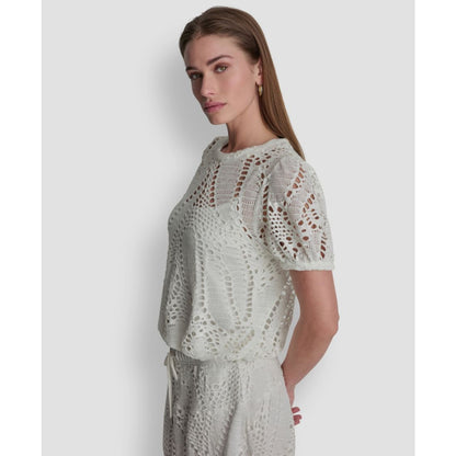 Dkny Women's Leaf Crochet Short-Sleeve Top