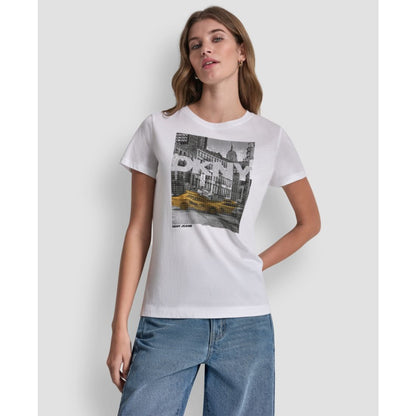 Dkny Jeans Women's Rhinestone Taxi Photoreal T-Shirt