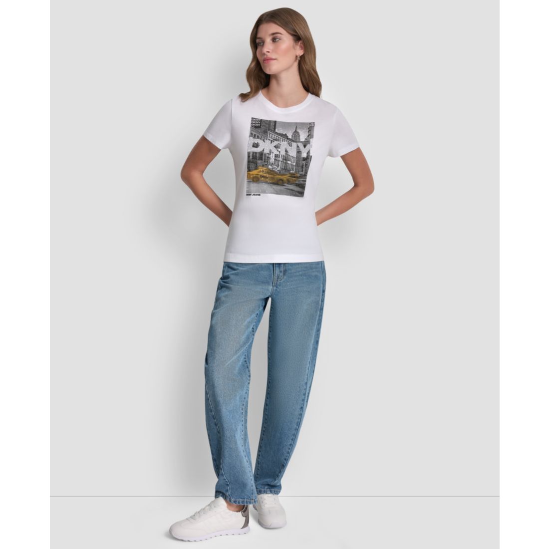 Dkny Jeans Women's Rhinestone Taxi Photoreal T-Shirt