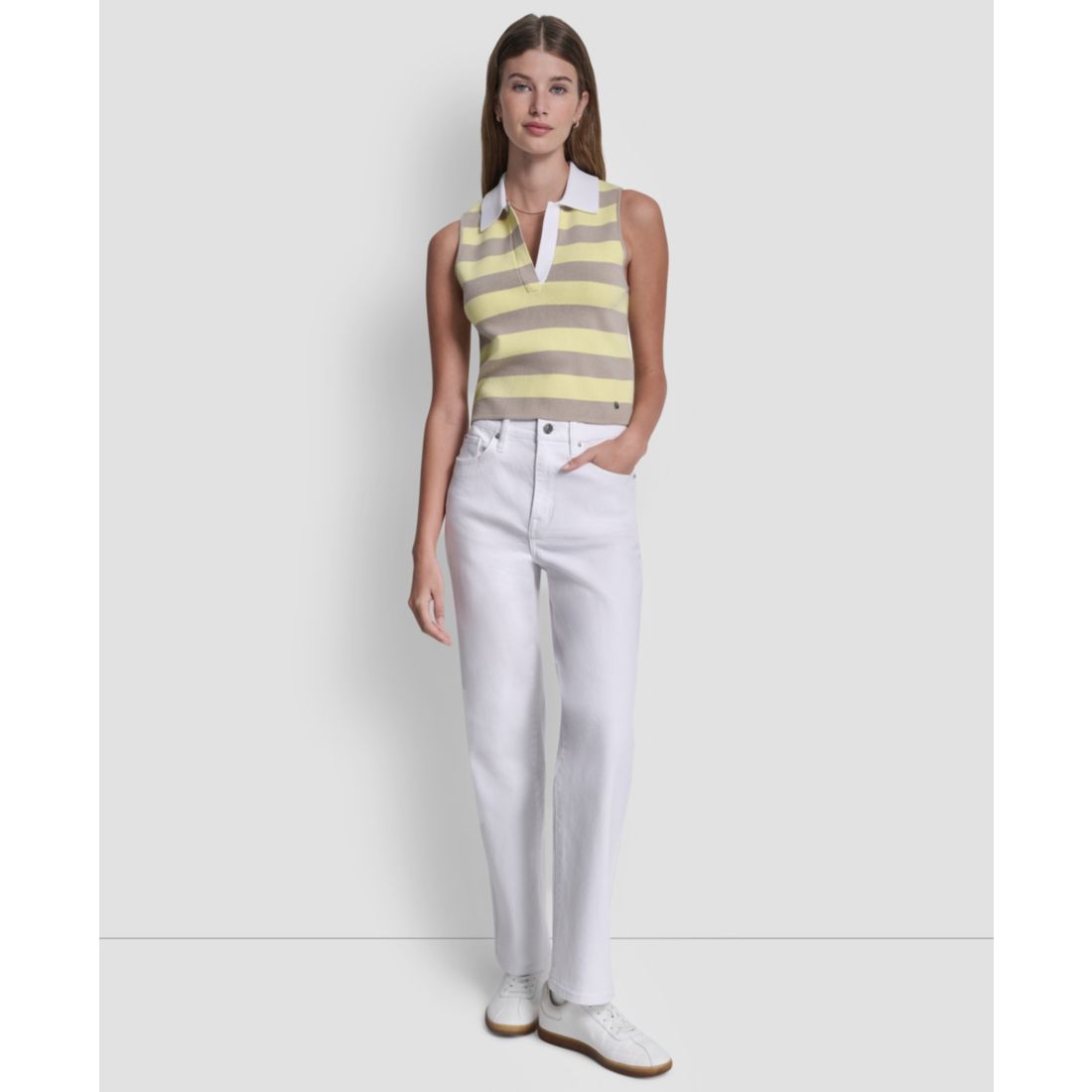 Dkny Jeans Women's Striped Sleeveless Polo Sweater