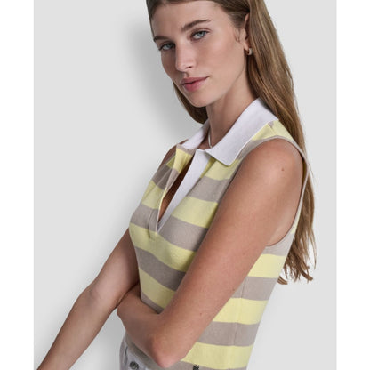 Dkny Jeans Women's Striped Sleeveless Polo Sweater