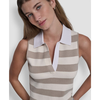 Dkny Jeans Women's Striped Sleeveless Polo Sweater