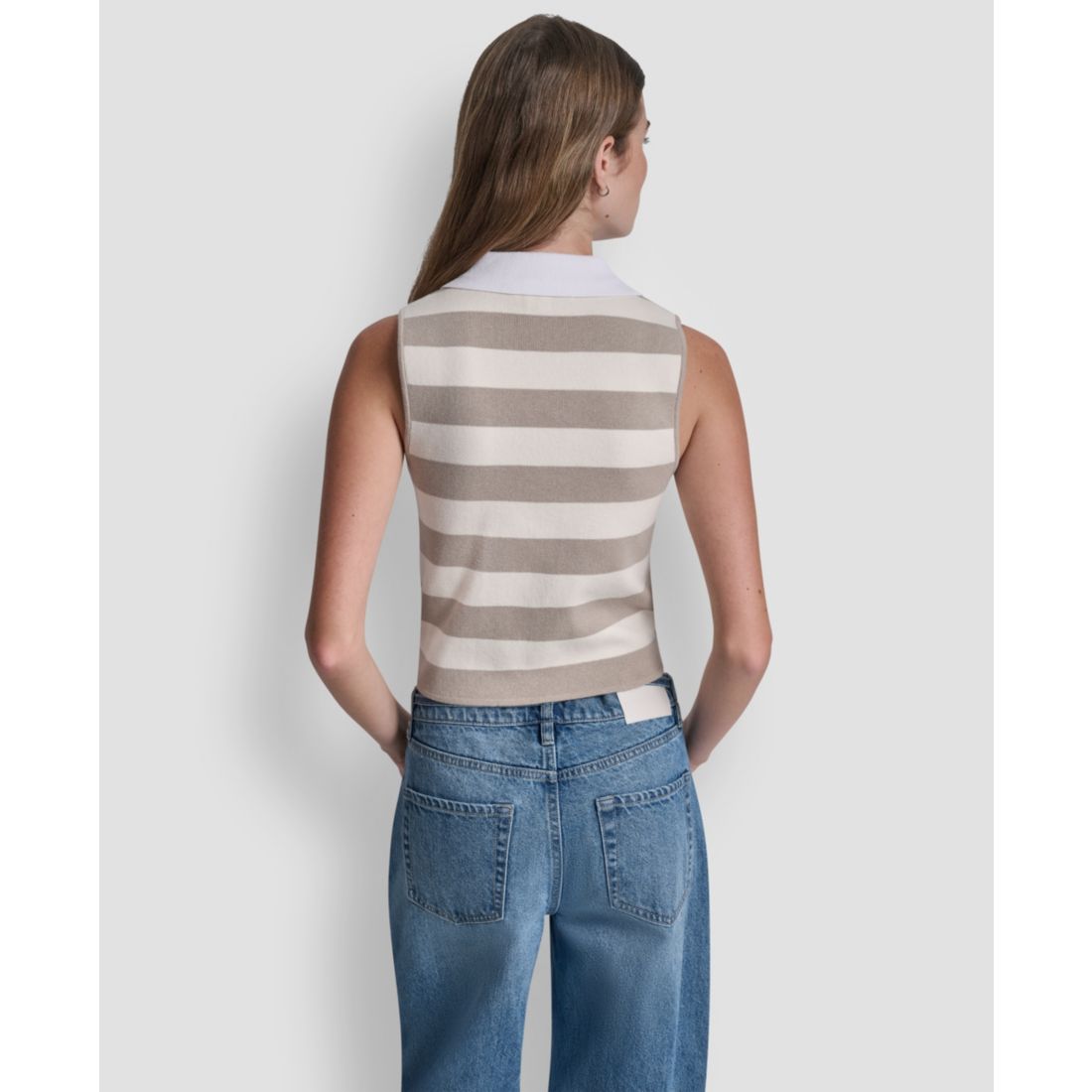 Dkny Jeans Women's Striped Sleeveless Polo Sweater