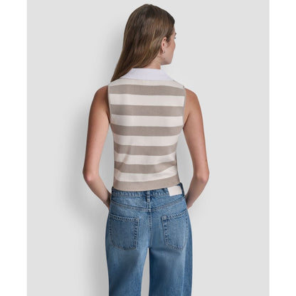 Dkny Jeans Women's Striped Sleeveless Polo Sweater