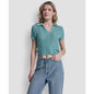 Dkny Jeans Women's Short-Sleeve V-Neck Polo Cropped Sweater