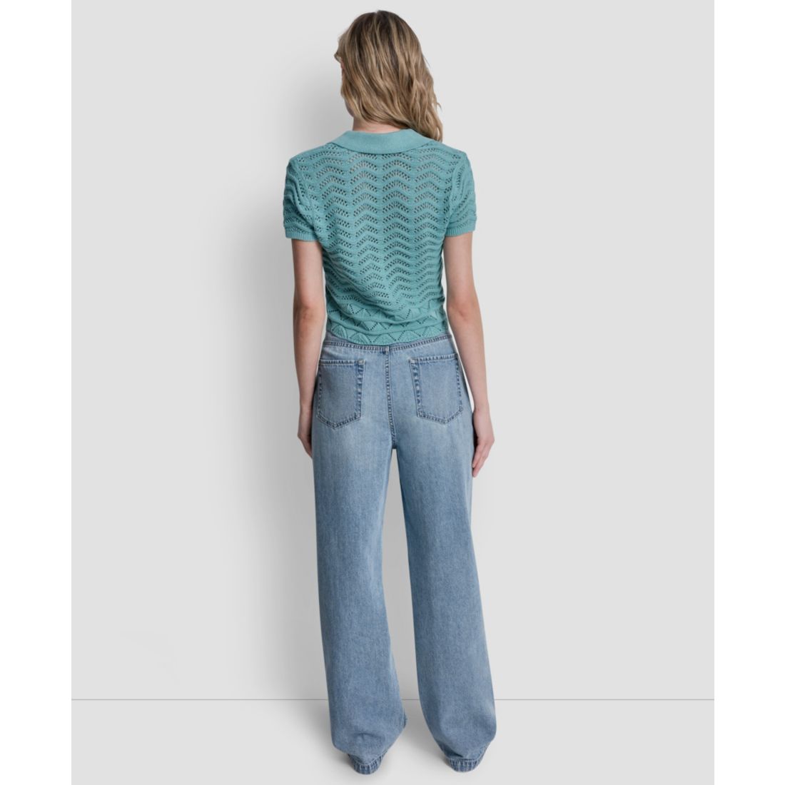 Dkny Jeans Women's Short-Sleeve V-Neck Polo Cropped Sweater