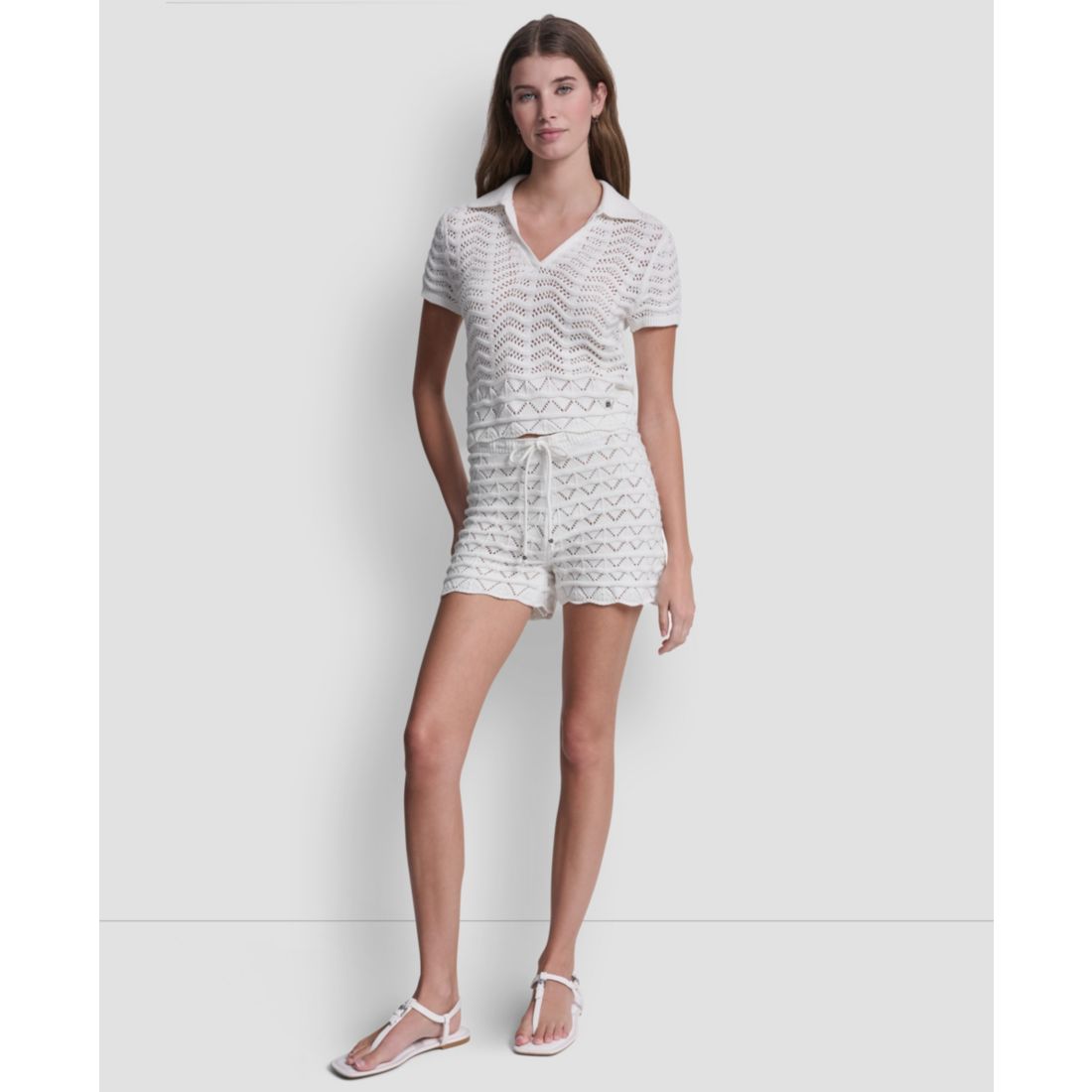 Dkny Jeans Women's Short-Sleeve V-Neck Polo Cropped Sweater