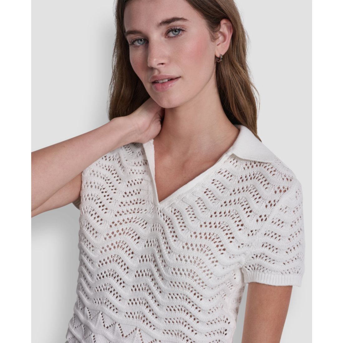 Dkny Jeans Women's Short-Sleeve V-Neck Polo Cropped Sweater