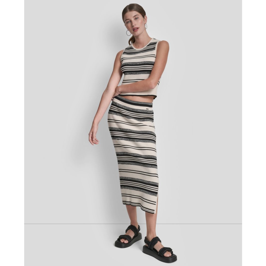 Dkny Jeans Women's Ribbed Stripe Pull-On Midi Skirt