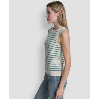 Dkny Jeans Women's Sleeveless Crew Neck Striped Sweater