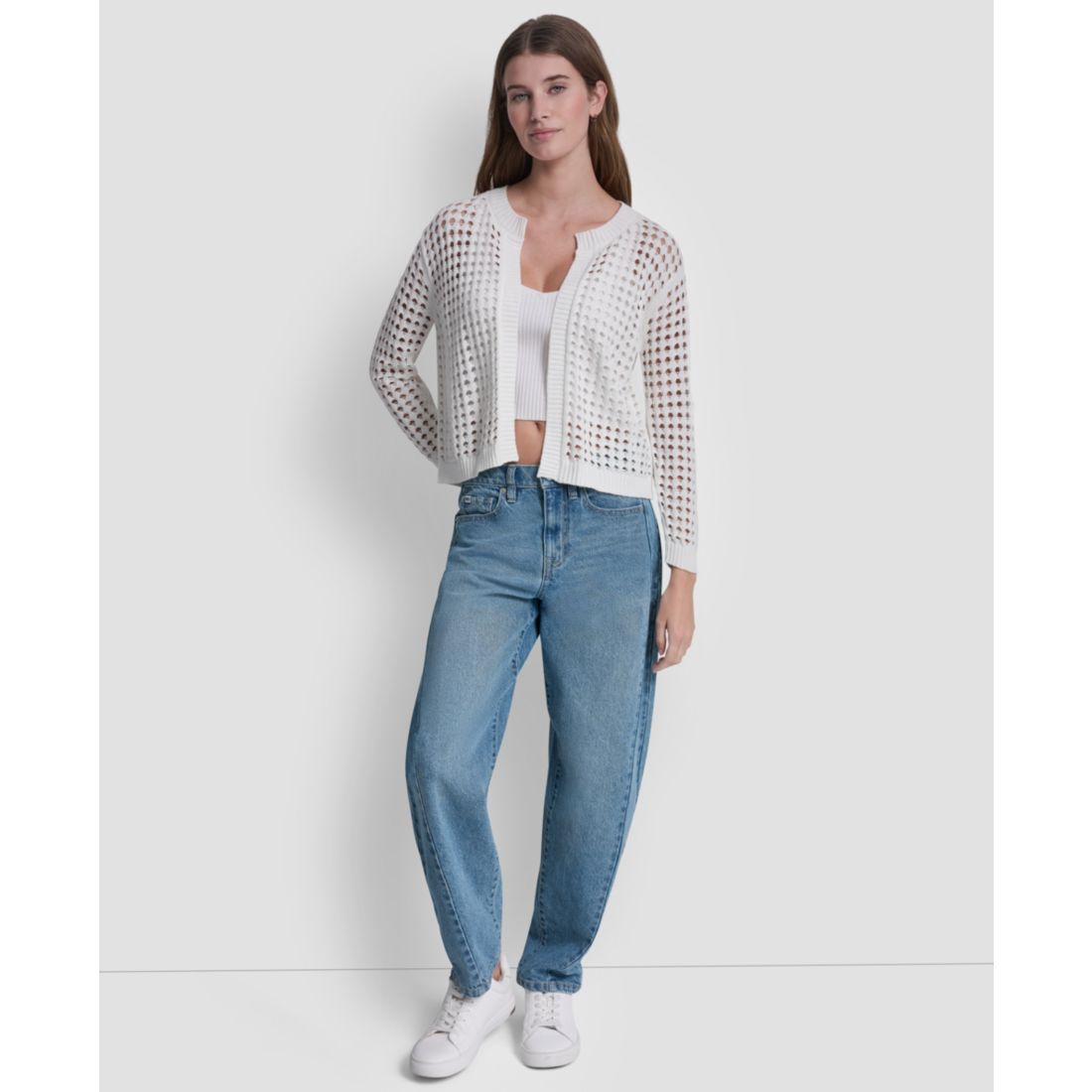 Dkny Jeans Women's Open-Stitch Drop-Shoulder Cardigan Sweater