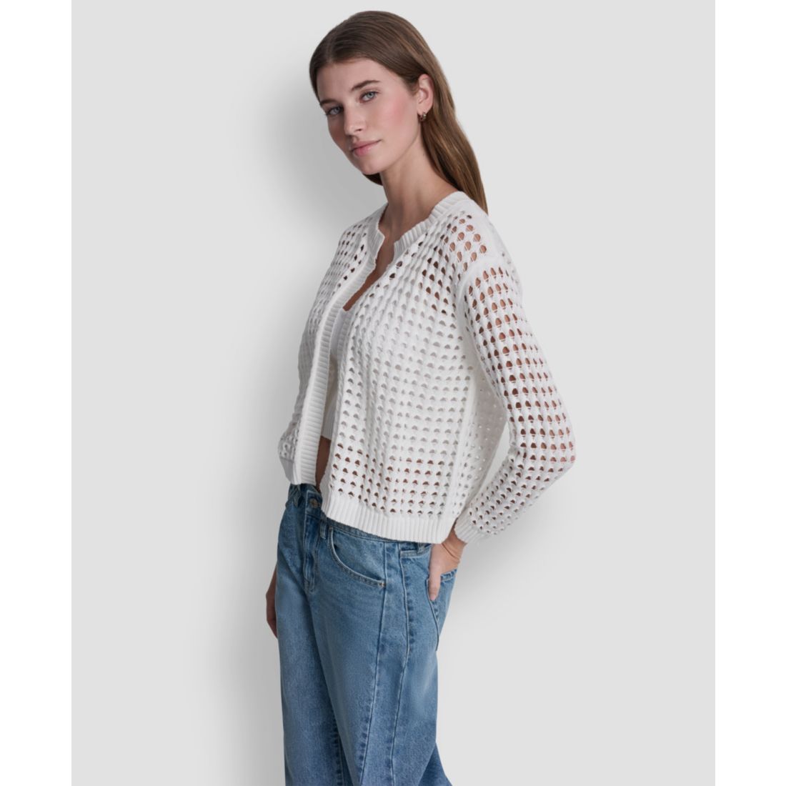 Dkny Jeans Women's Open-Stitch Drop-Shoulder Cardigan Sweater