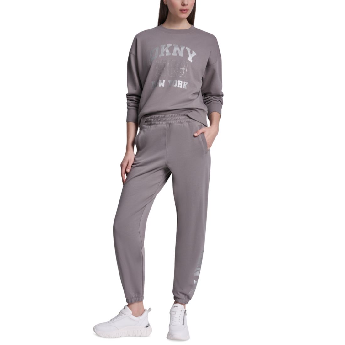 Dkny Sport Women's 1989 Rhinestone Logo High-Rise Relaxed Joggers