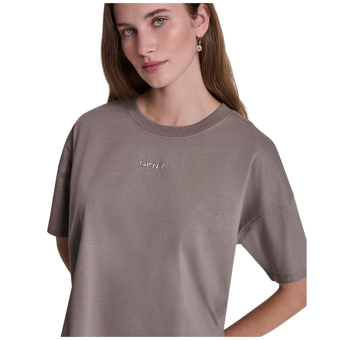 Dkny Sport Women's Metallic Bubble Logo Drop Shoulder Pull-On T-Shirt