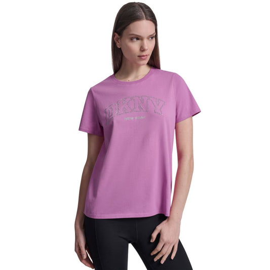 Dkny Sport Women's Rhinestone Varsity Logo Relaxed Fit Pull-On T-Shirt