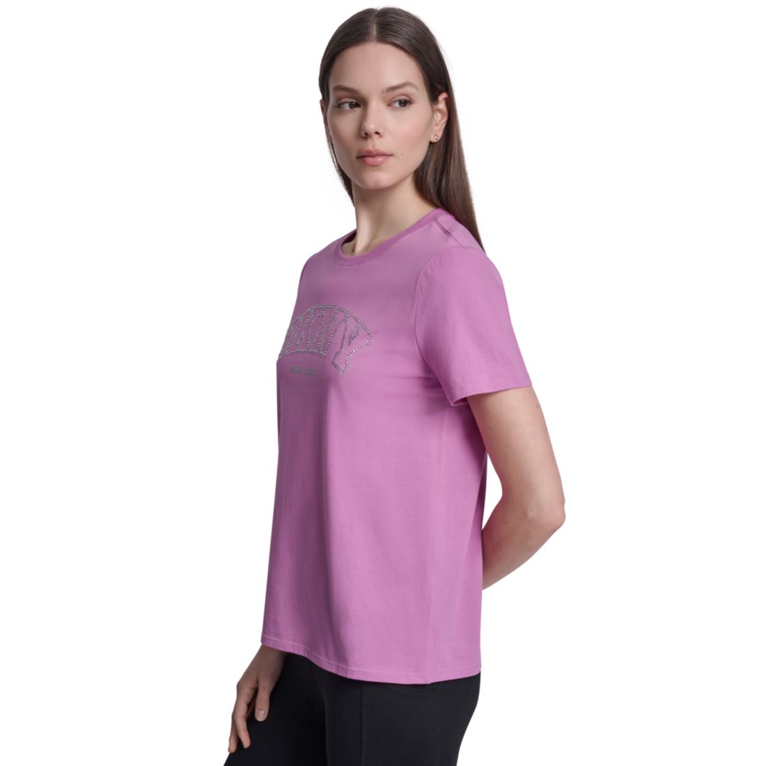Dkny Sport Women's Rhinestone Varsity Logo Relaxed Fit Pull-On T-Shirt