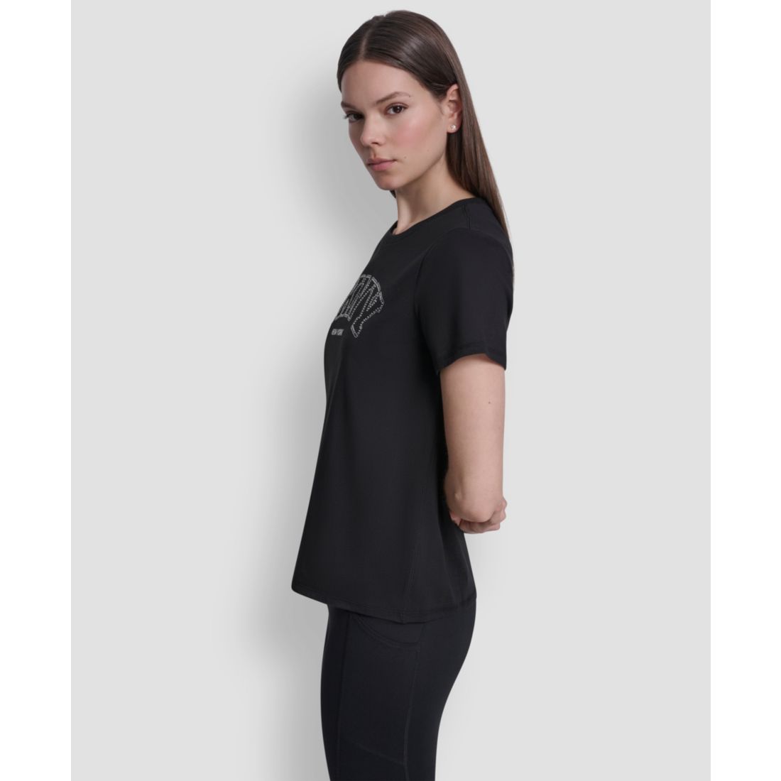 Dkny Sport Women's Rhinestone Varsity Logo Relaxed Fit Pull-On T-Shirt